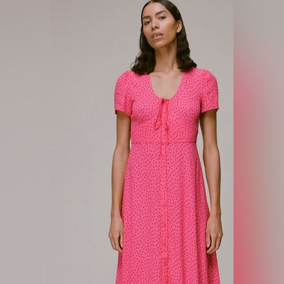 Whistles Women’s Size 14 Pink Red Polka Dot Heidi Spot Print Midi Dress - Picture 3 of 15